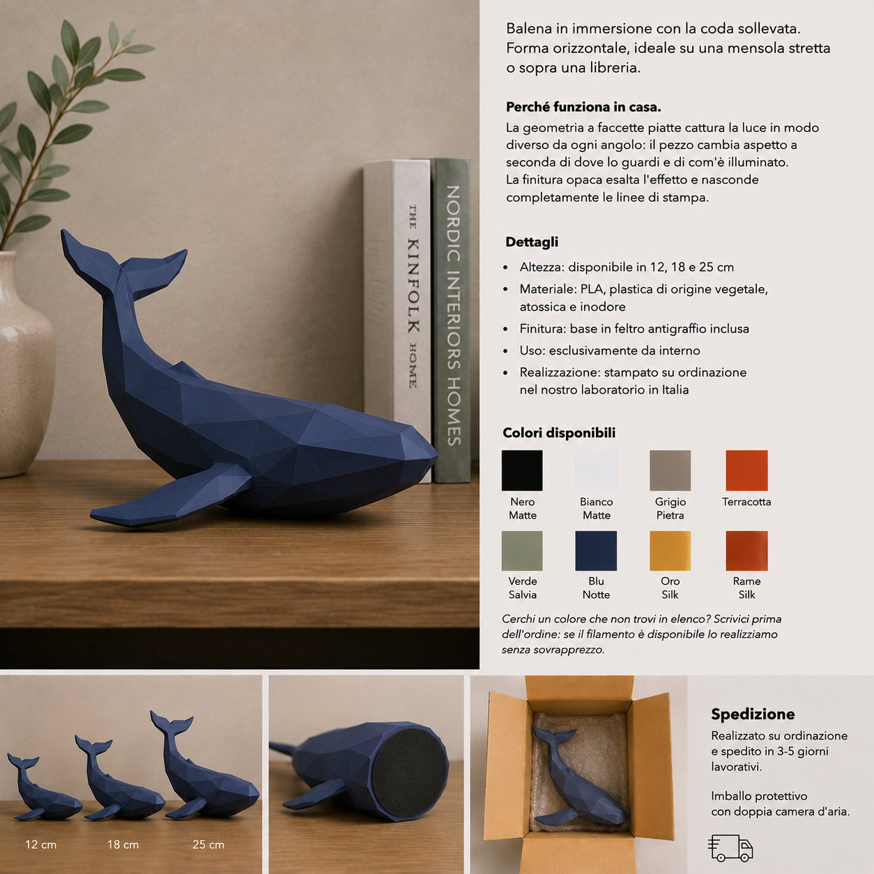 Balena Low Poly – Scultura Geometrica da Arredo