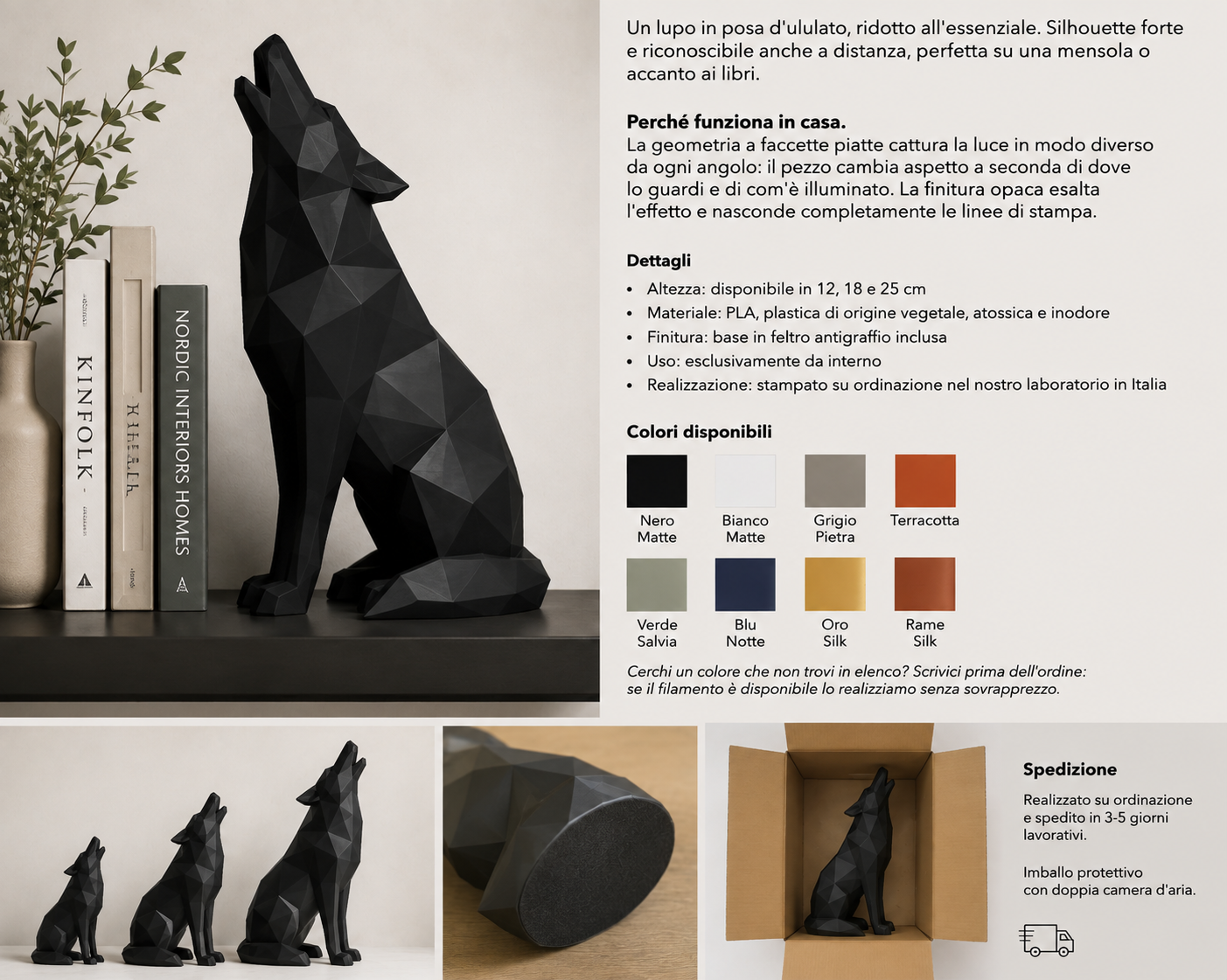 Lupo Low Poly – Scultura Geometrica da Arredo