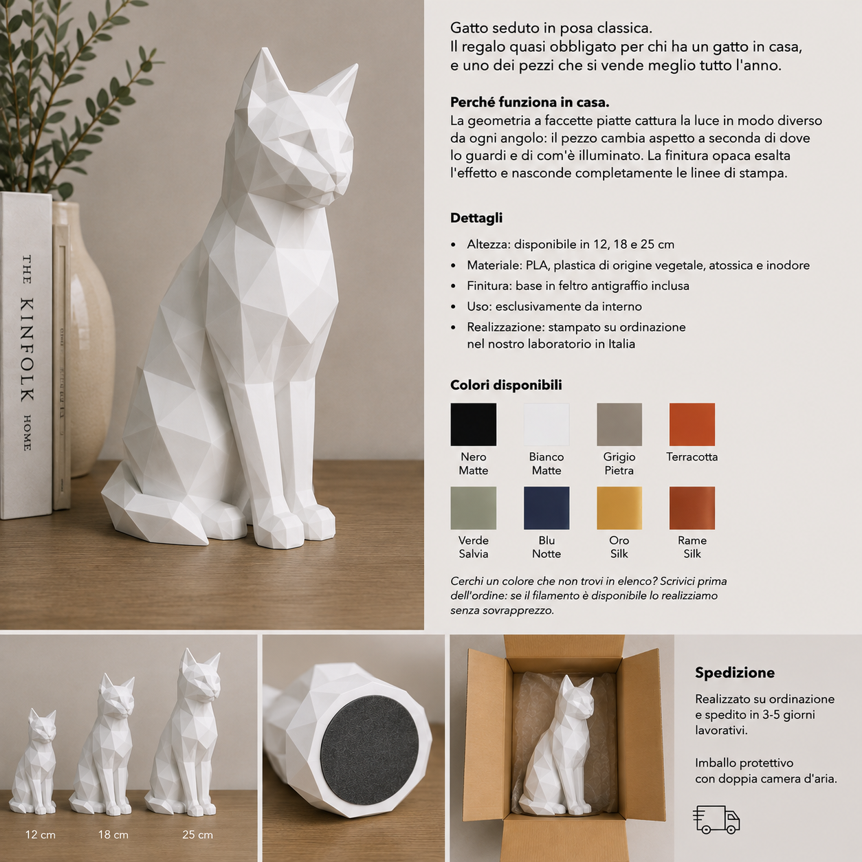 Gatto Low Poly – Scultura Geometrica da Arredo