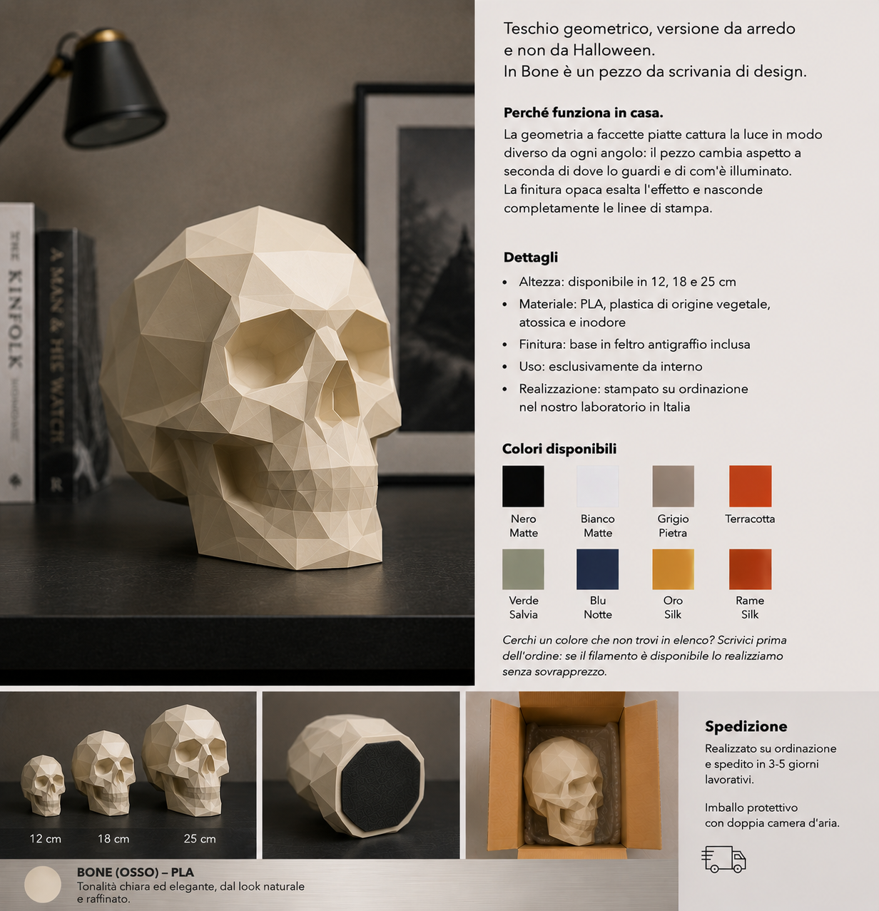 Teschio Low Poly – Scultura Geometrica da Arredo