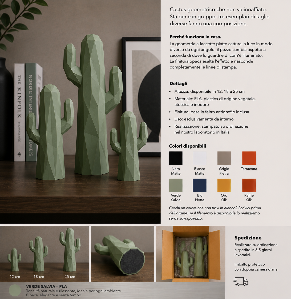 Cactus Low Poly – Scultura Geometrica da Arredo