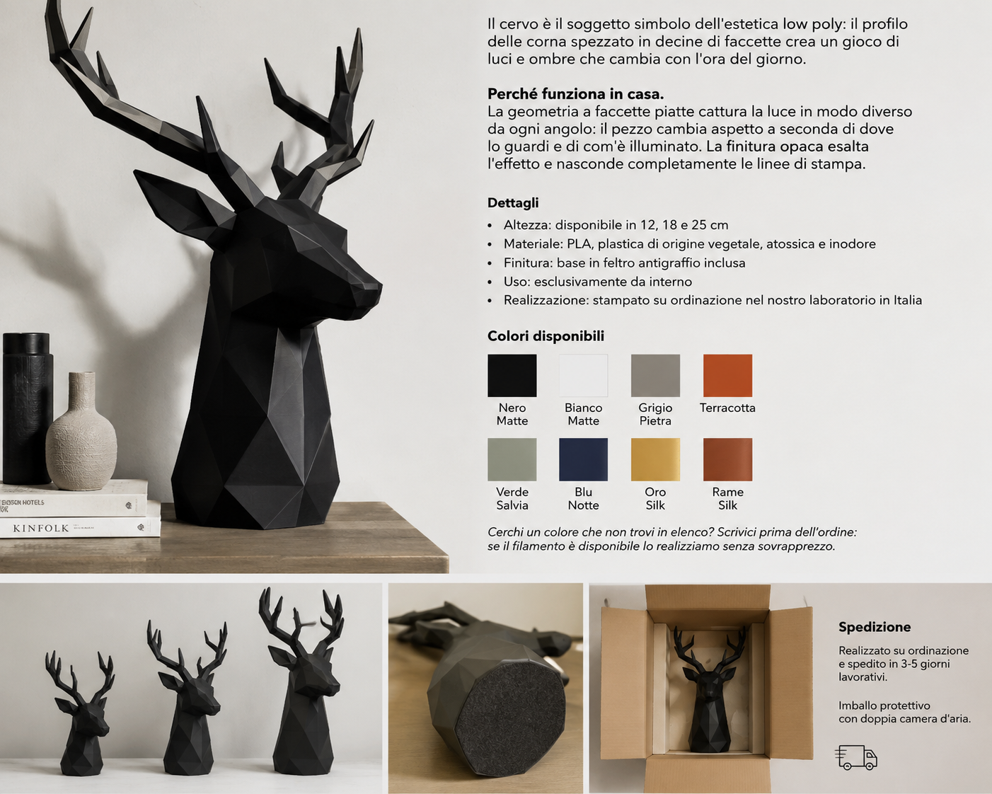 Cervo Low Poly – Scultura Geometrica da Arredo