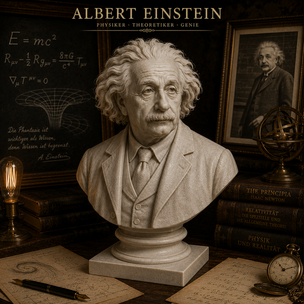 Busto Albert Einstein  – Alta Definizione – Scolpito per te in Resina o PLA Effetto Marmo