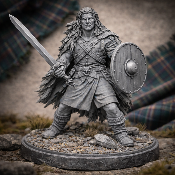Miniatura Guerriero Highland – Resina Premium (Primer Grigio)