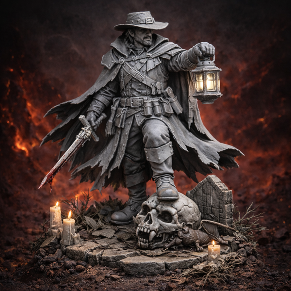 Miniatura Cacciatore Oscuro – Resina Premium (Primer Grigio)