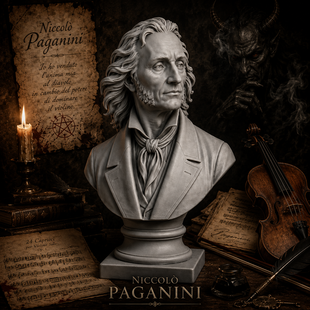 Busto Nicolo Paganini – Alta Definizione in Resina o PLA