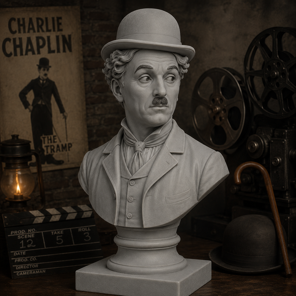 Busto Charlie Chaplin – Alta Definizione – Scolpito per te in Resina o PLA Effetto Marmo
