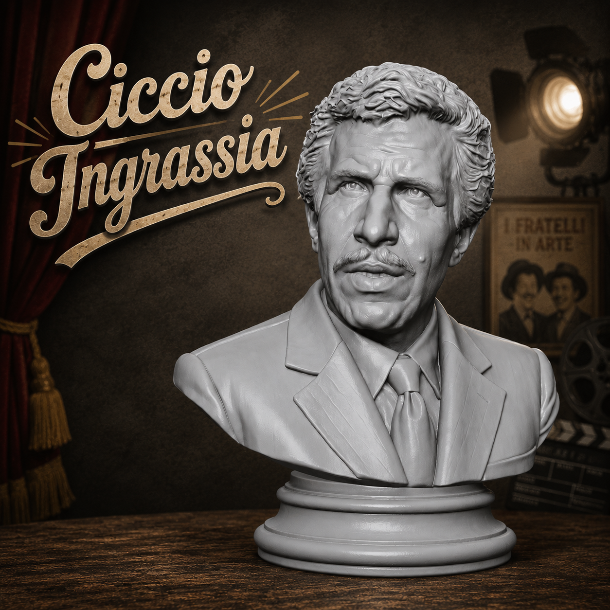 Ciccio Ingrassia – Busto in Resina o PLA Effetto Marmo