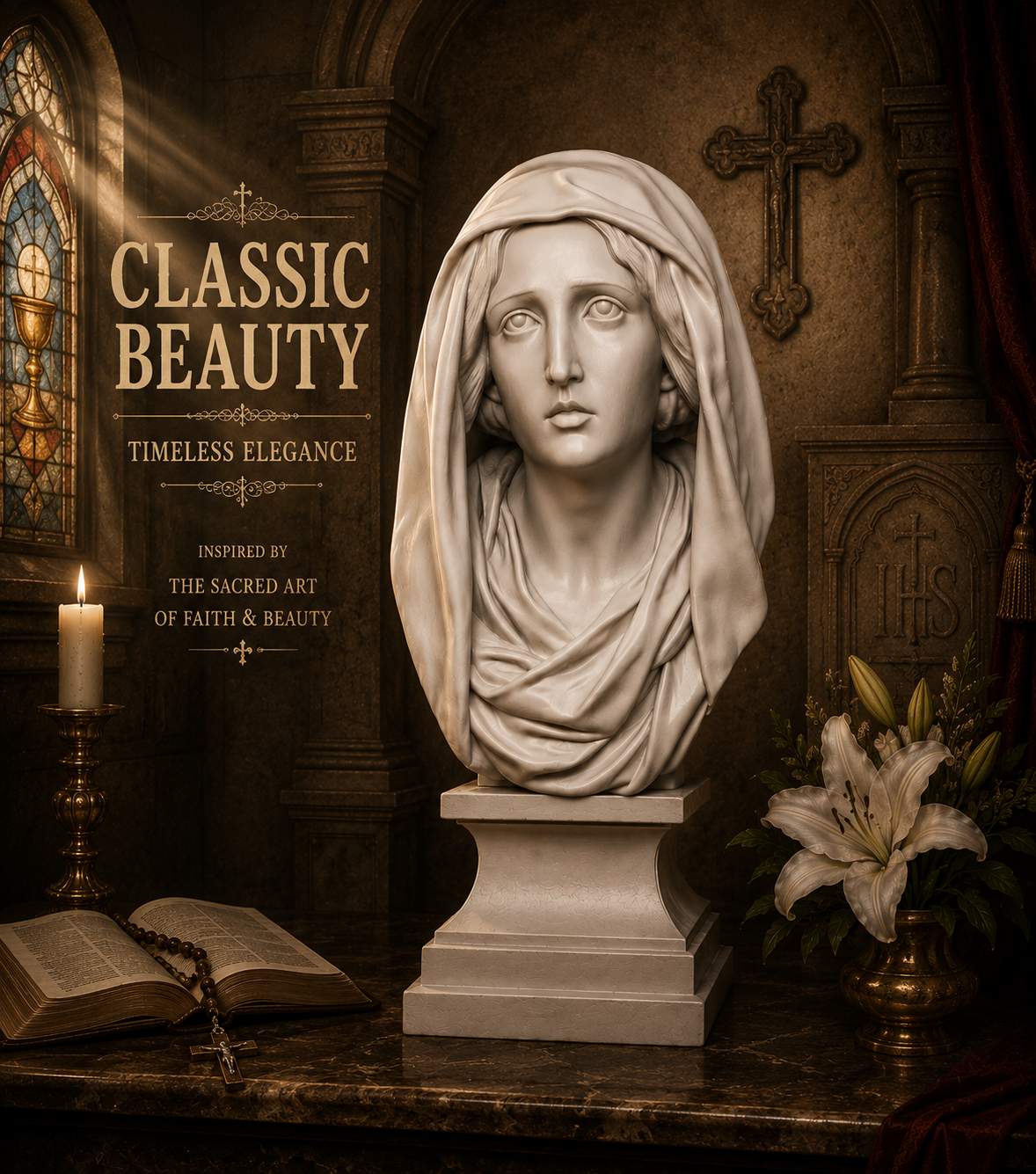 Busto Madonna Addolorata – Resina o PLA Effetto Marmo