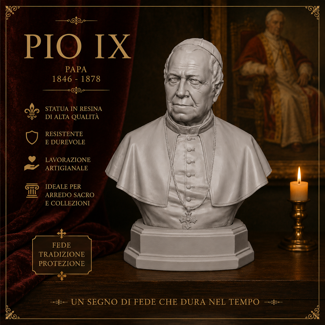 Busto Papa Pio IX – Scultura in Resina Alta Definizione