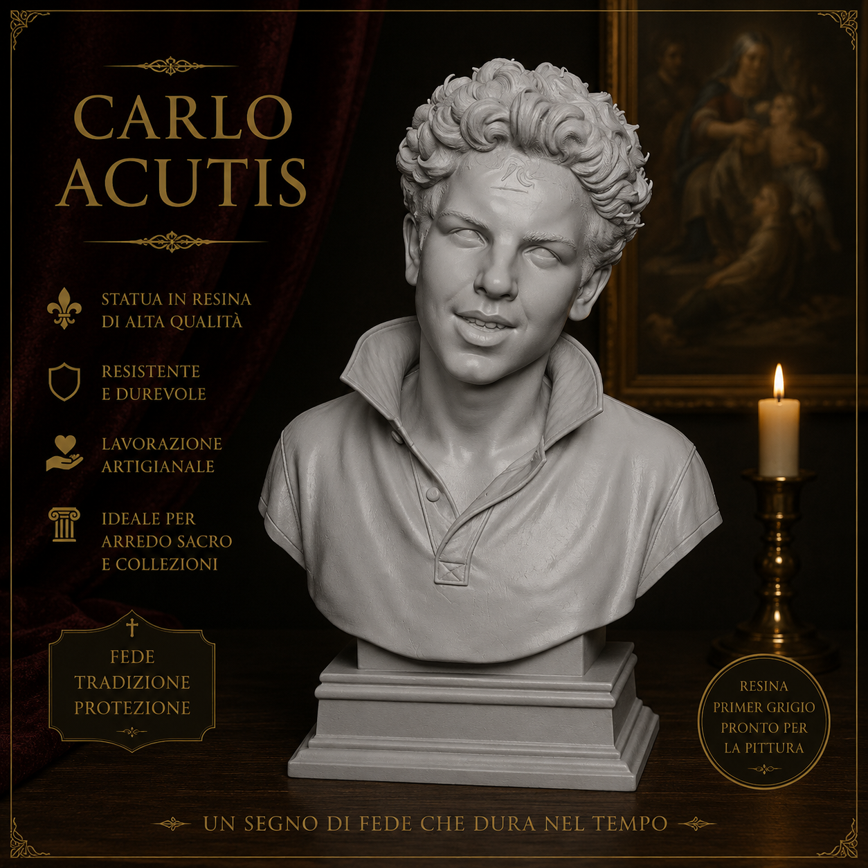 Busto Carlo Acutis – Scultura in Resina Alta Definizione