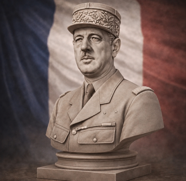Busto Charles de Gaulle – Resina o PLA Effetto Marmo