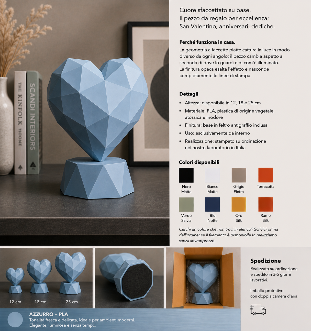 Cuore Low Poly – Scultura Geometrica da Arredo