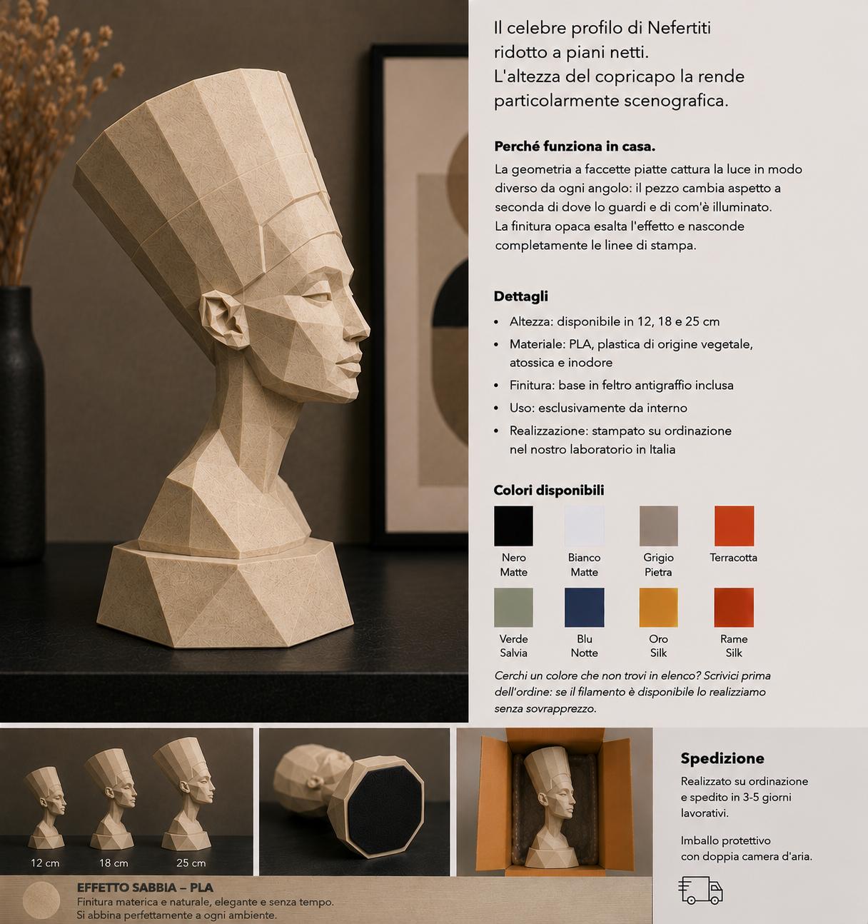 Nefertiti Low Poly – Scultura Geometrica