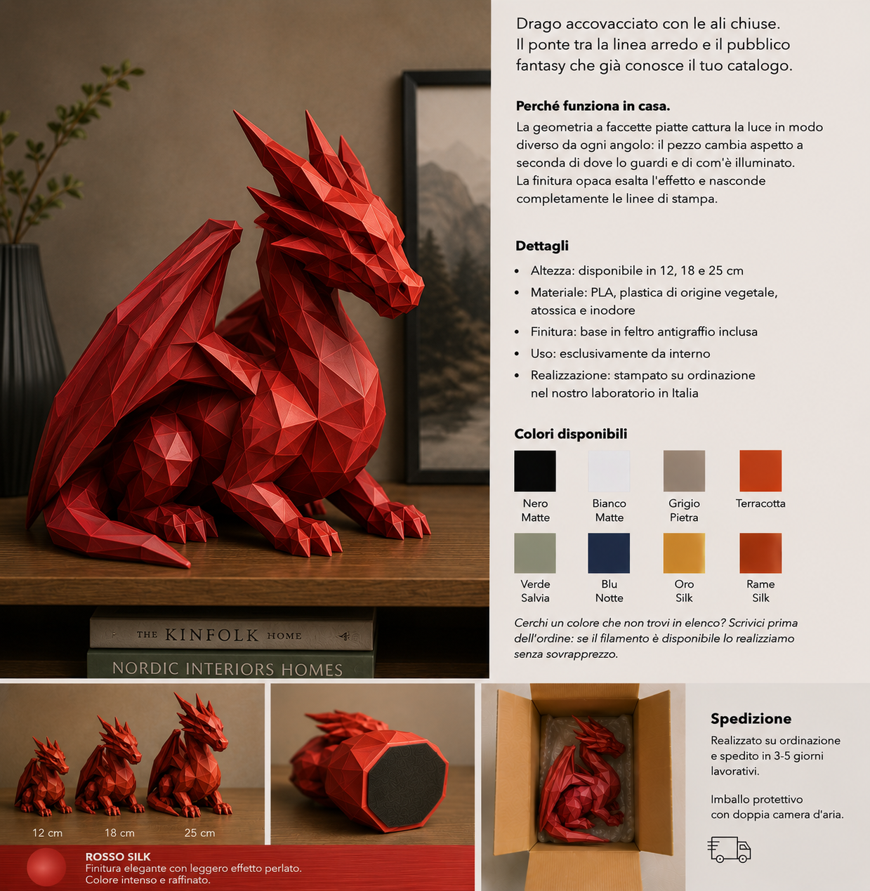 Drago Low Poly – Scultura Geometrica da Arredo